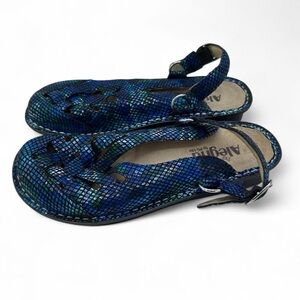 Alegria Convertible 1 Strap Mule Comfort Shoe Metallic Peacock Blue 38